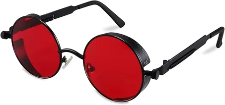 FEISEDY Gafas de sol retro góticas steampunk con marco redondo de metal estilo punk, lente circular inspirada para hombres B1857