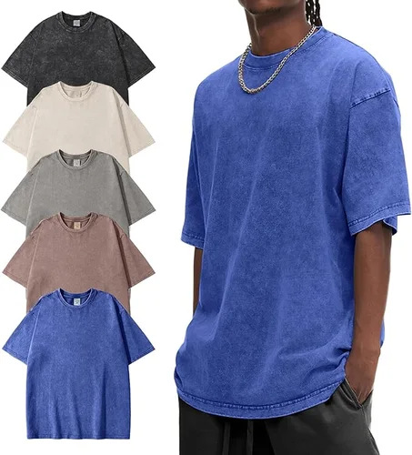 Paquete de 5 camisetas para hombre, de gran tamaño, unisex, holgadas, de algodón pesado, camisetas para hombre, ajuste holgado, vintage, casual, ropa de calle, camisetas de gimnasio