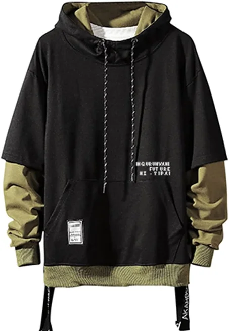 GURUNVANI Sudadera con capucha de color de contraste para hombre Sudaderas con capucha de patchwork
