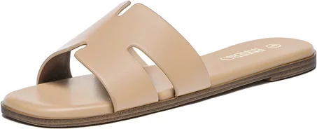 Rihero Sandalias planas elegantes para mujer, cómodas sandalias deslizantes de cuero sin cordones