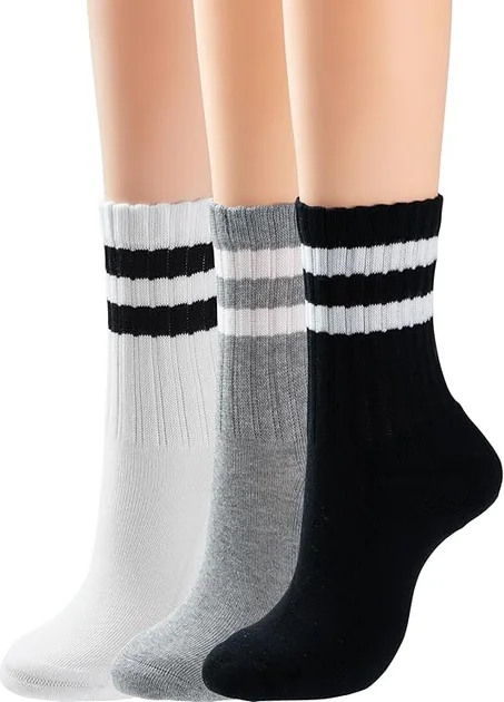 BomKinta Calcetines a rayas para mujer, calcetines de algodón retro por encima del tobillo, calcetines casuales acogedores de estilo atlético talla 5-10