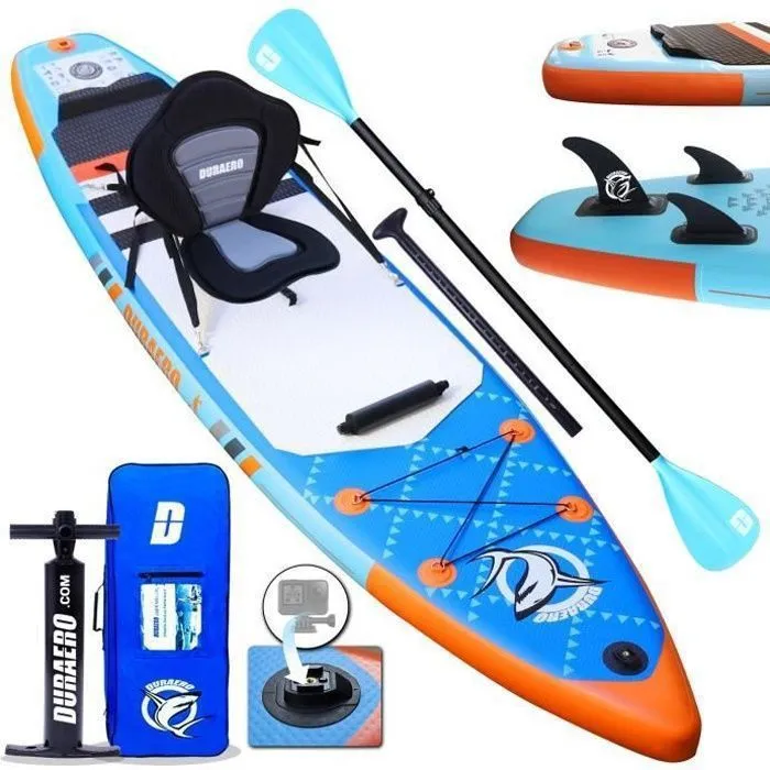 Stand up paddle gonflable - SUP Board - 330 x 76 x 15 cm - jusqu'à 150 kg - bleu