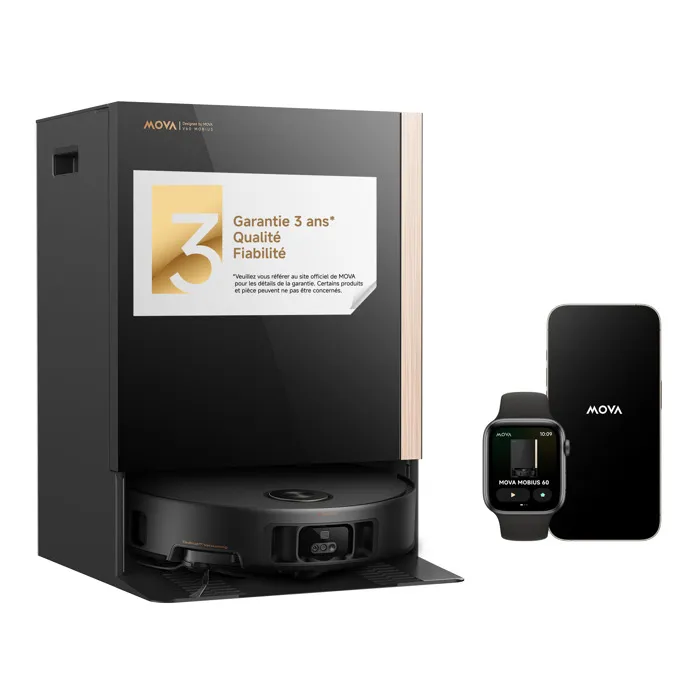 MOVA MOBIUS 60 Robot aspirateur avec système MopSwap, 30 000 Pa, navigation FlexScope, chauffage PTC 100 °C – Noir – UE