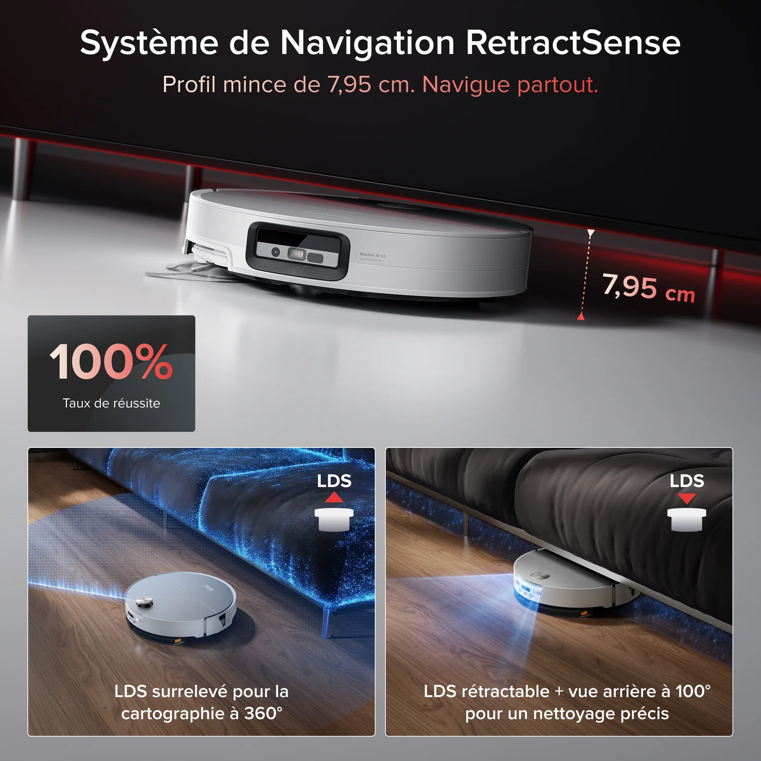 Roborock Saros 20 Sonic Aspirateetur Robot 36 000 Pa Lavage à l’eau 100 °C VibraRise 5.0 Châssis AdaptiLift 3.0 7,95 cm Blanc
