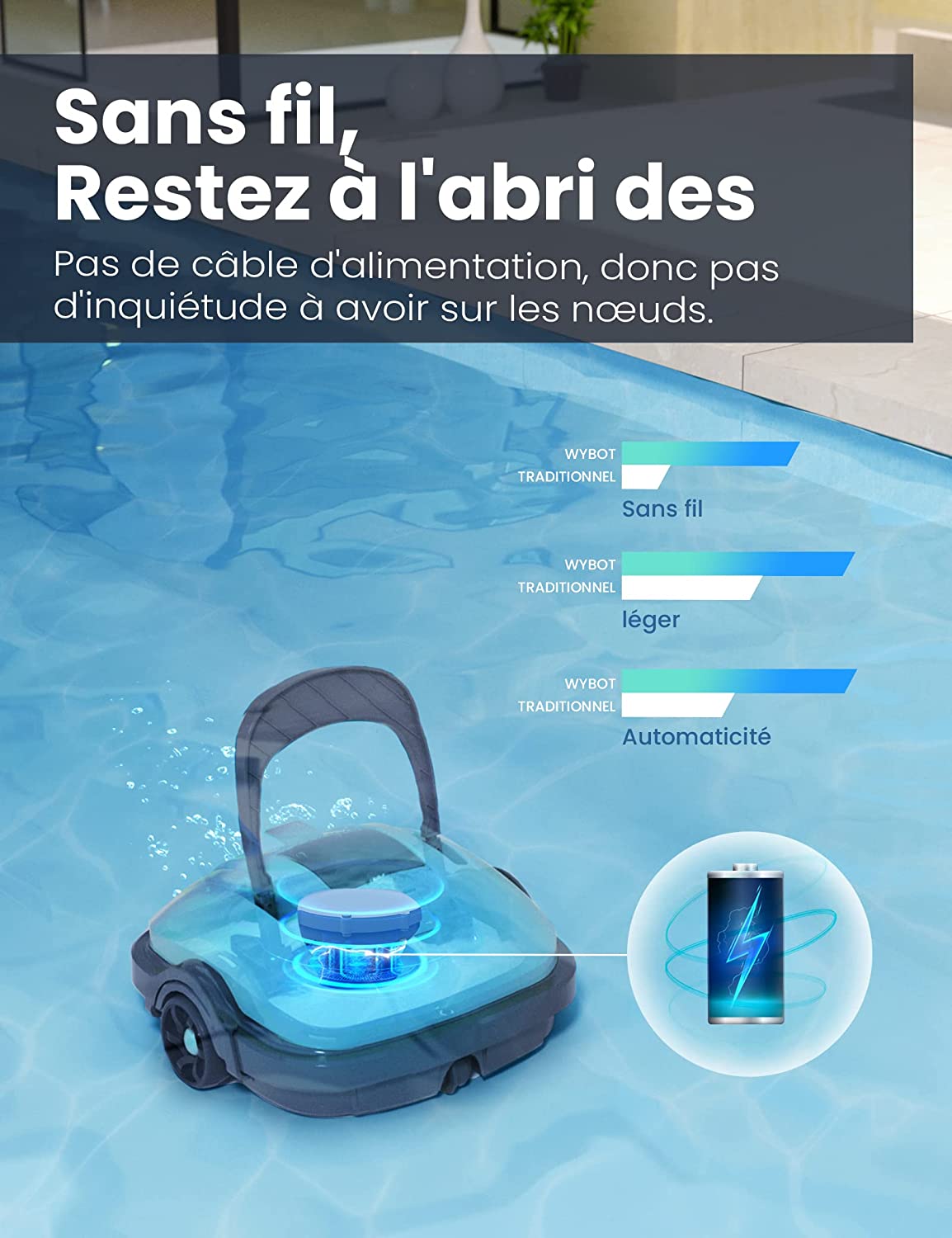 Aspirateur de piscine sans fil Robot nettoyeur de piscine sans fil
