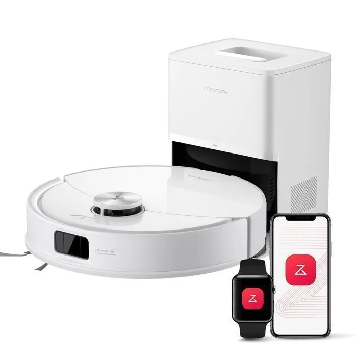 Roborock Q10 S5+ Aspirateur Robot avec station de lavage,10000 Pa Aspiration, Navigation & Cartographie, Évitement d'obstacles, APP Blanc