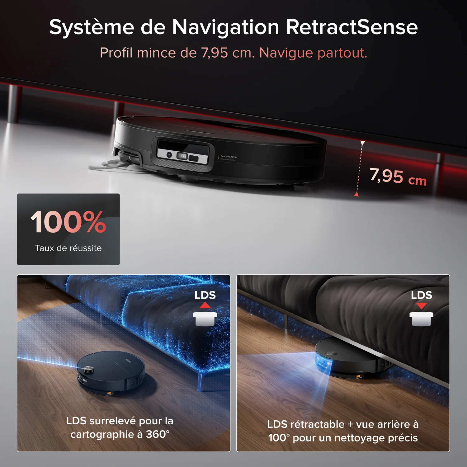 Roborock Saros 20 Sonic Aspirateetur Robot 36 000 Pa Lavage à l’eau 100 °C VibraRise 5.0 Châssis AdaptiLift 3.0 7,95 cm Noir