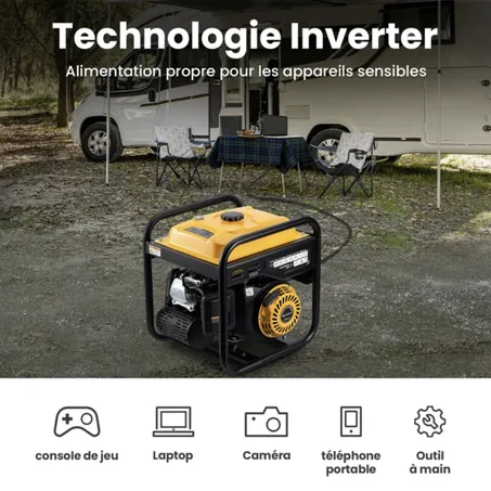 Groupe électrogène Inverter 3500W à l'essence 4 temps avec 2 prises 230V Générateur silencieux pour Garage  Jardin Atelier Chantier camping