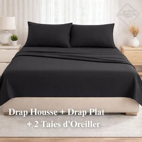 Pack Parure de Lit Blanche160x200 cm – Drap Housse + Drap Plat + 2 Taies d’Oreiller