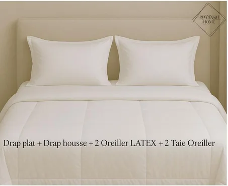 PACK FONCTIONNEL LATEX – "Protection & Douceur" (Drap plat + Drap housse + 2 Oreillers LATEX + 2 T.O + Couette) - 160x200cm