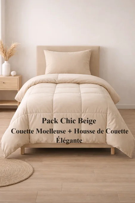 Pack Solo Douceur Beige – Couette Légère + Housse Beige Raffinée pour Lit 1 Place