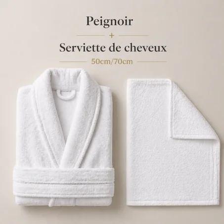 Pack Cocooning Élégance – Le duo douceur après la douche "1 Peignoir + 1 Serviette Cheuveux"