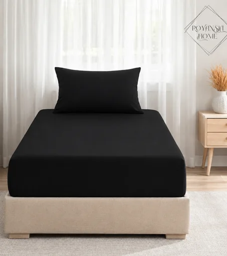 Drap-Housse 90x190 cm + 1 Taie d’Oreiller - Noir – Tissu Doux et Résistant – Confort & Style