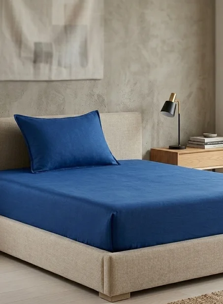Drap-Housse 90x190 cm + 1 Taie d’Oreiller - Bleu – Tissu Doux et Résistant – Confort & Style
