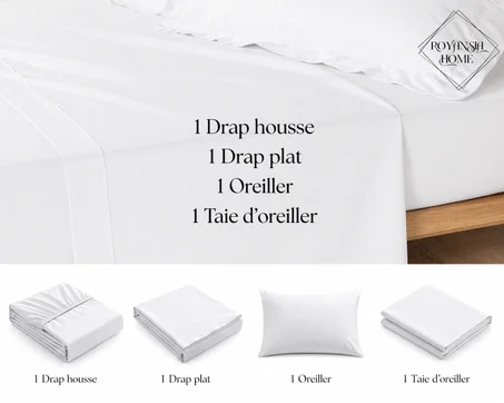 PACK DE BASE – "Confort Essentiel"- "1 Drap housse +1 Drap plat +1 Oreiller +1 Taie d’oreiller" - 90x190cm