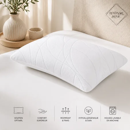 Oreiller Latex Mémoire de Forme 50x70 – Confort Ergonomique & Soutien Cervical-Sommeil Réparateur Assuré