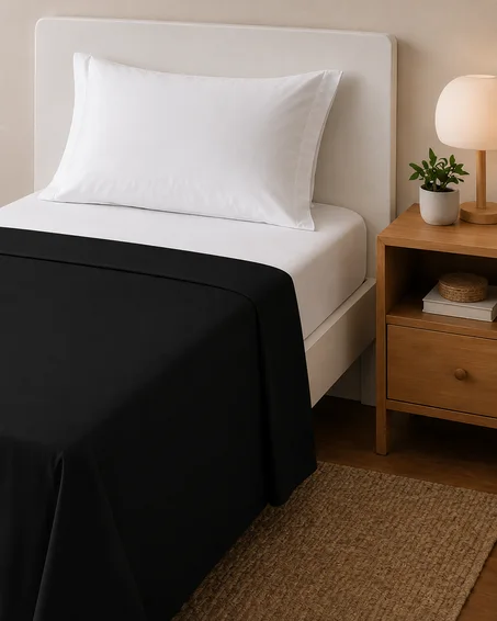 Drap Plat 1 Place – Tissu Doux et Léger – Confort Quotidien - Noir