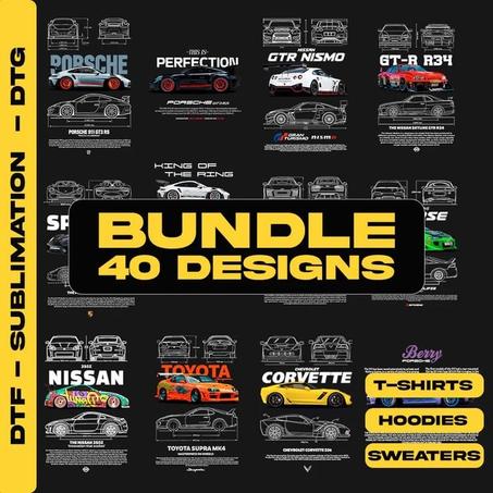 40 DESIGNS BUNDLE - T-SHIRT CAR PACK