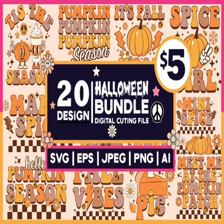 Retro Fall Cute Pumpkin Season PNG Bundle