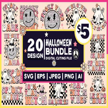 Retro Halloween Cute Spooky Ghost Bundle