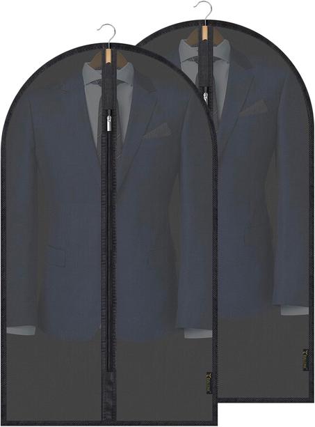 BALEINE Bolsas translúcidas para ropa de 40 pulgadas, 2 paquetes de bolsas de vestir PEVA para armario, ropa, vestidos, trajes, abrigos, almacenamiento (negro, paquete de 2)