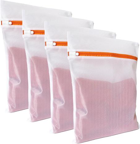 Paquete de 4 bolsas de malla para ropa delicada de 12 x 16 pulgadas, seguras para secadora, red fina transpirable, cremallera resistente antioxidante, bolsas de malla para ropa interior, teni