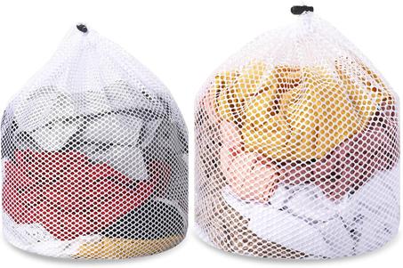 2 bolsas de malla para ropa sucia para calcetines, lavables a máquina, con diseño de cordón, bolsas de malla para lavado de ropa sucia con cordón blanco, para almacenamiento de ropa sucia, pa