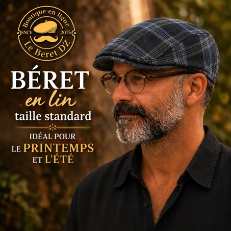 beret Noir carreaux en Lin