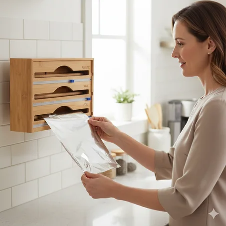 موزّع لفائف المطبخ من الخيزران 3 في 1