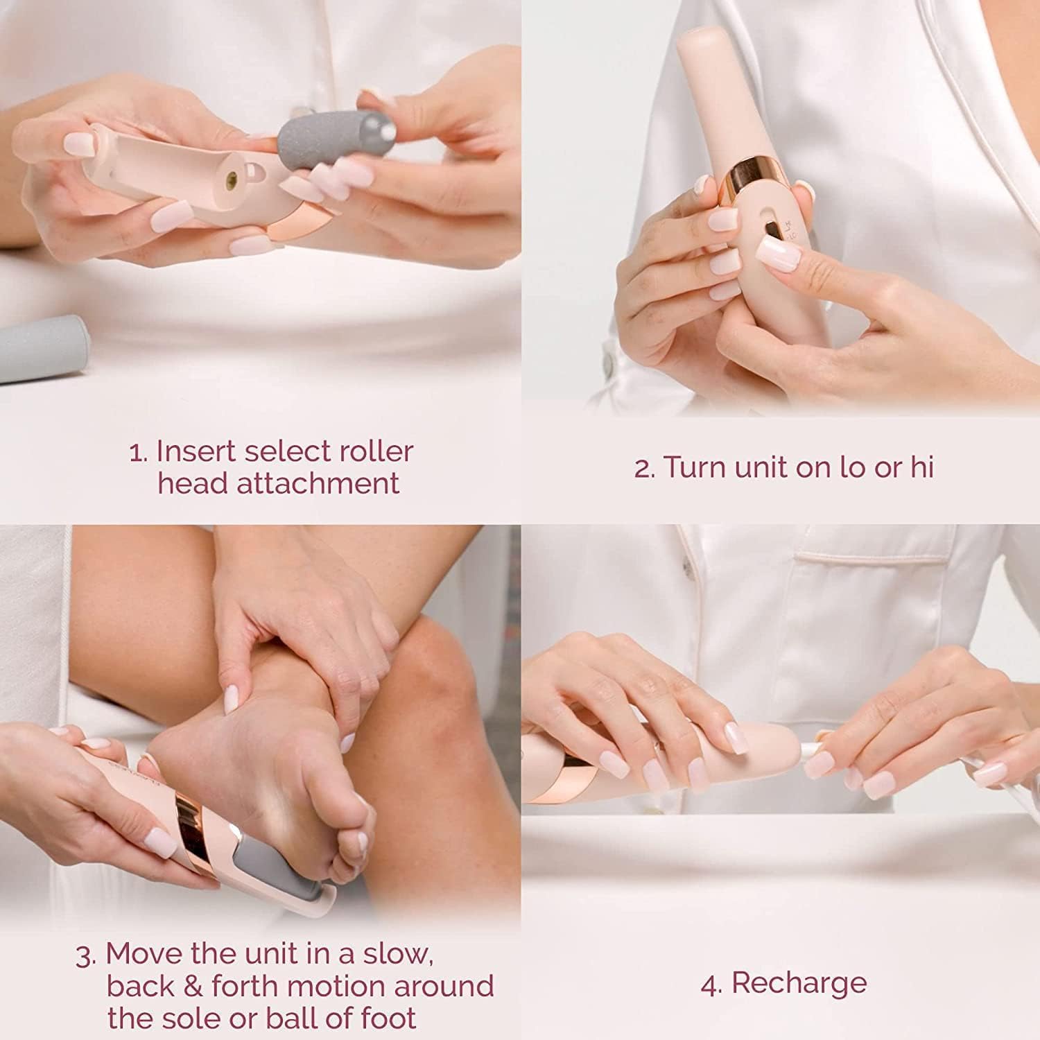 Rechargeable electric foot file and massager with removable design, removes calluses and dead skin