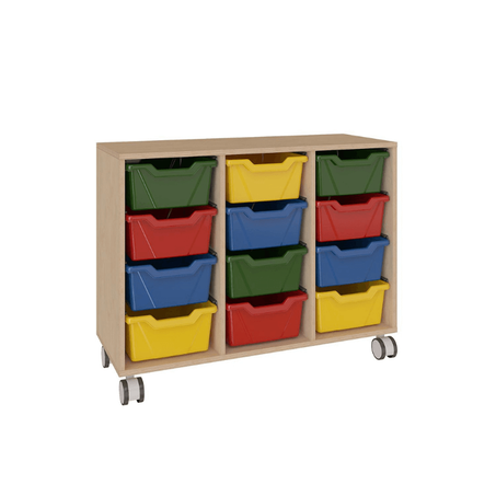 Cabinet de rangement de maternelle en bois avec 12 paniers