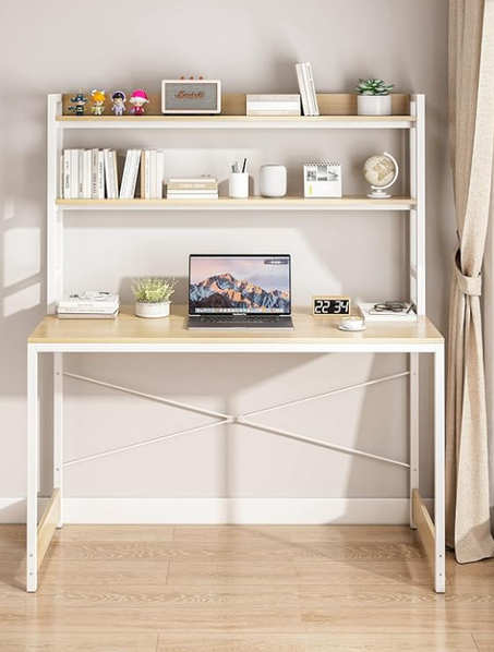 جانتينز مكتب دراسة مع رف كتب قابل للتعديل طاولة كمبيوتر مساحة تخزين للمكتب المنزلي ومحطات العمل بني