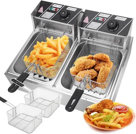 FRITEUSE ÉLECTRIQUE DOUBLE BACS EN ACIER 12 LITRES