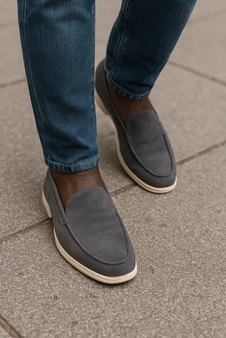 Moccasins d'ete tres chic 100% Daim (Gris/Marron)