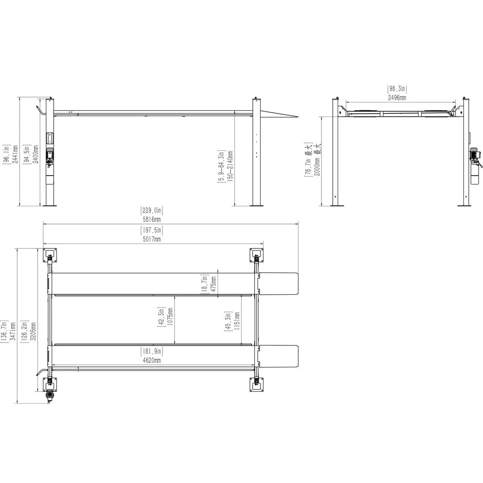 11,000lbs 4-Post Lift With Hydraulic Jack