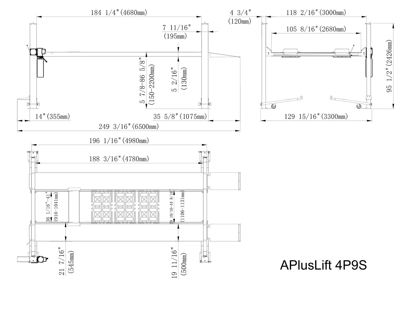 APlusLift 9,000LB 4-Post Portable Parking Storage Service Car Lift - HW-4P9S