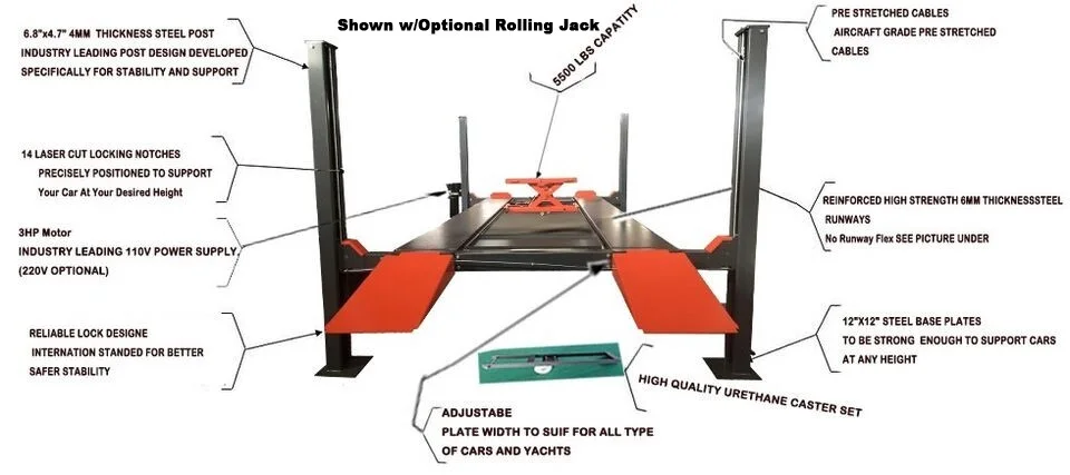 11,000lbs 4-Post Lift With Hydraulic Jack