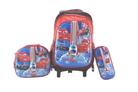 858 - Cartable scolaire à roulette 3 pièces CARS