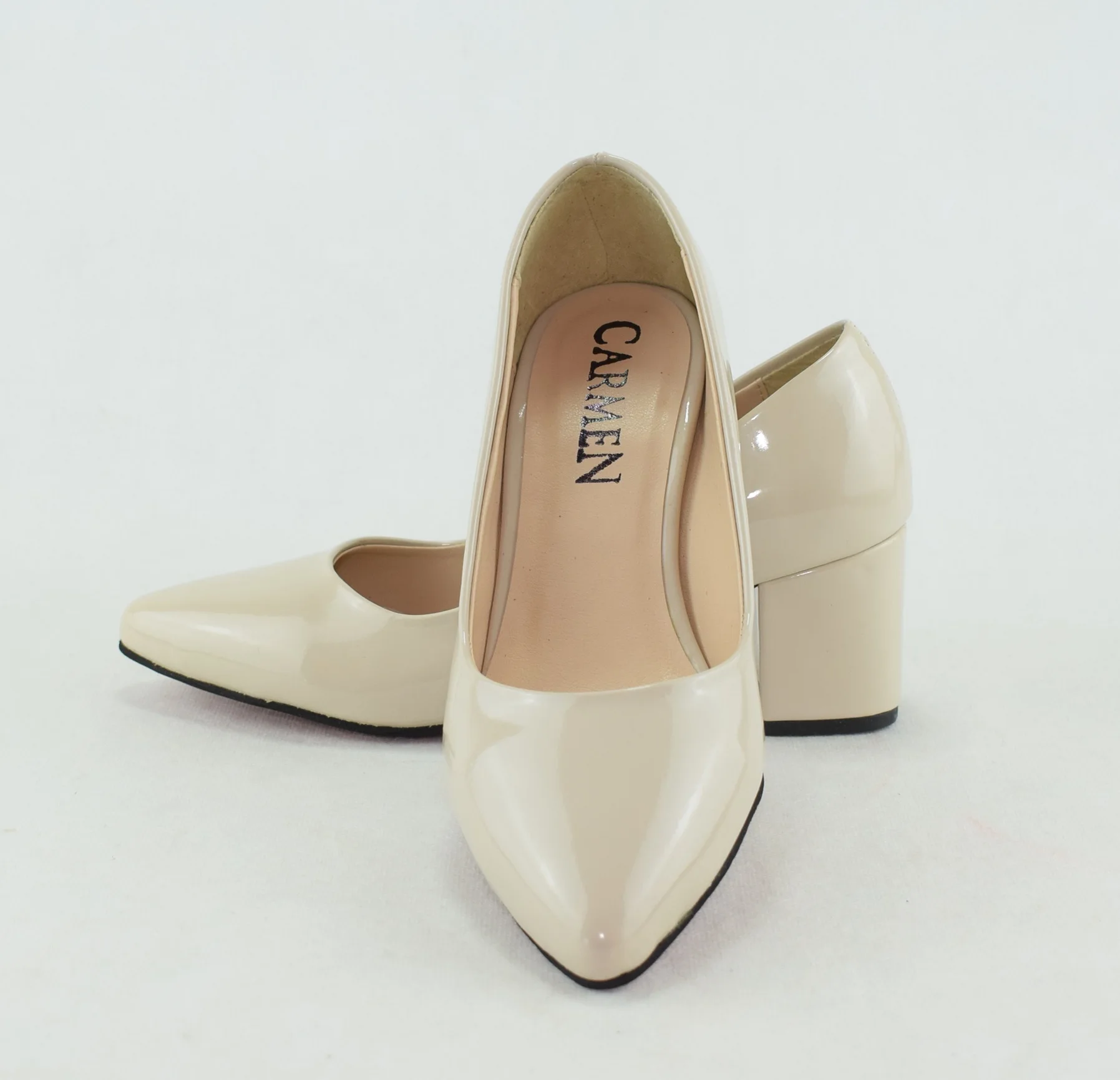 339 - Escarpins chaussures femme à talon haut avec sac - Beige