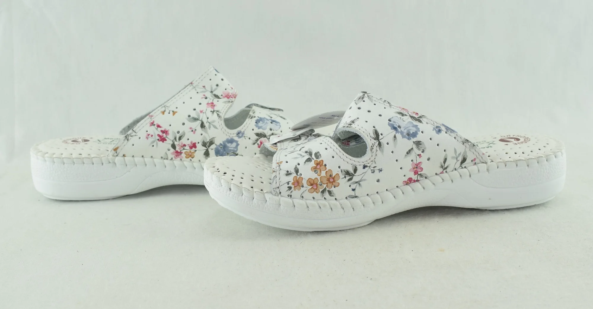 818-Sandale femme Blanc - Flower, sandale en cuir souple et léger, confortable