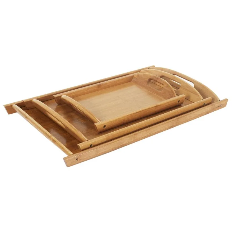 349 - Ensemble de 3 plateaux en bambou en bois lavables de qualité supérieure - DV-265