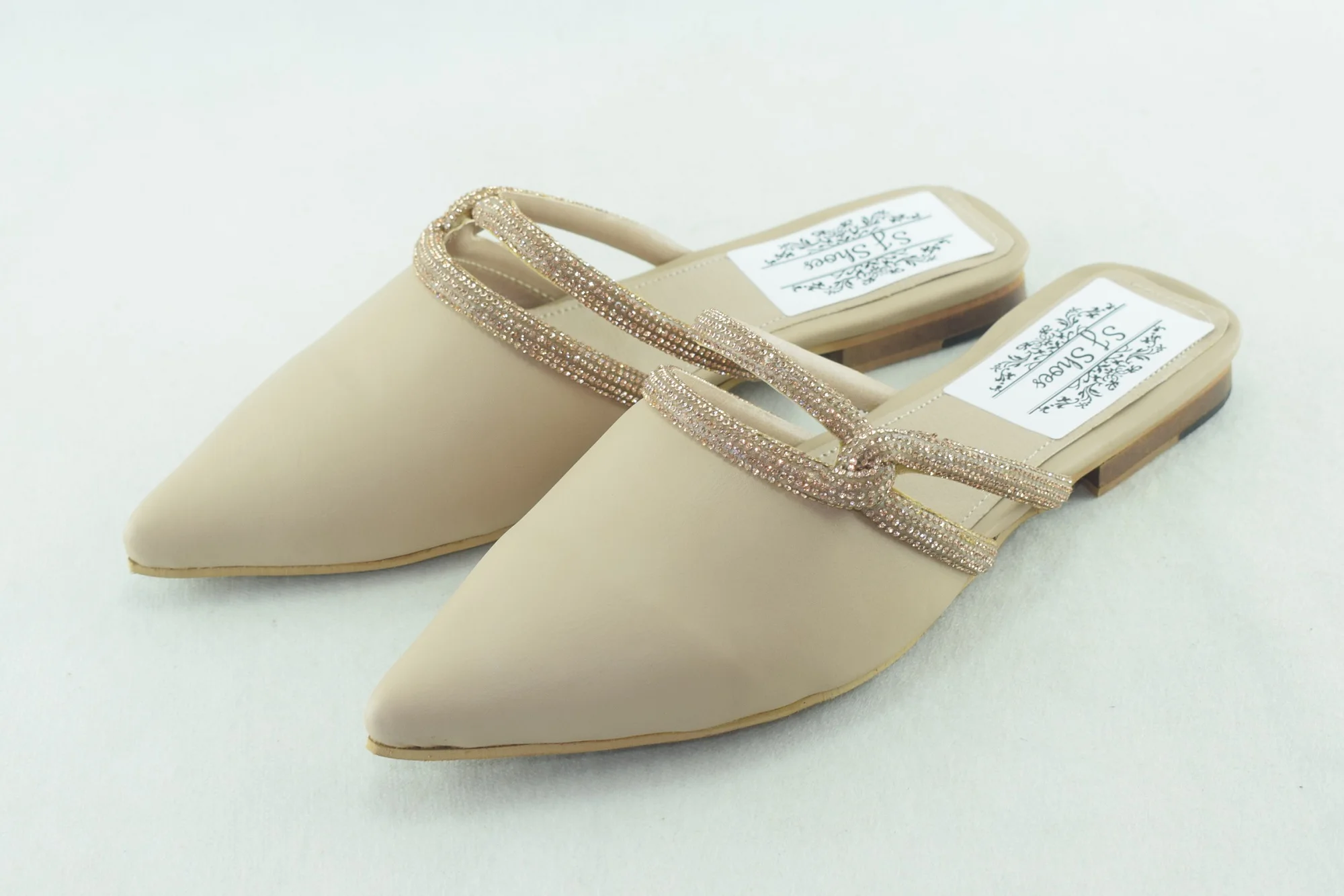 682 - Mules Plates à Bout Pointu élégantes - Beige