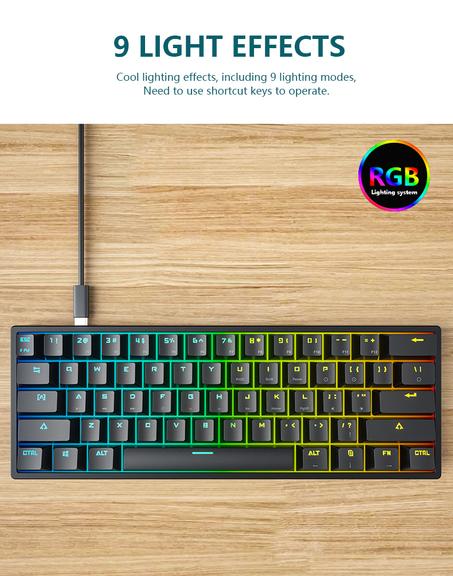 883 - Mini Clavier de Jeu Mécanique Filaire 60%, Ultra-Compact Rétroéclairé RGB