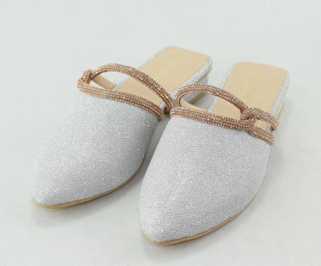 341 - Mules Plates à Bout Pointu Scintillant pour Femmes très élégantes - argenté