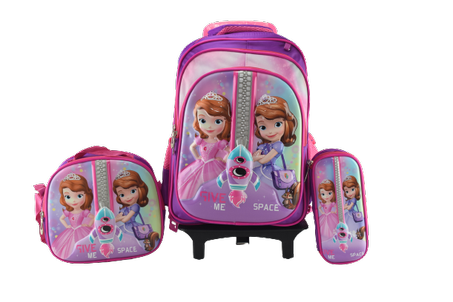 873 - Cartable scolaire à roulette 3 pièces Princess Sofia