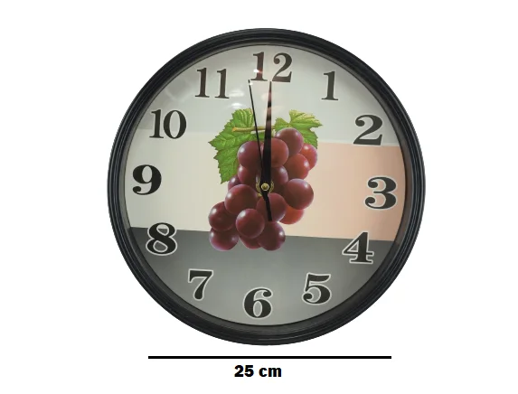 811N - Horloge murale à quartz ronde et moderne simple, noir-raisin