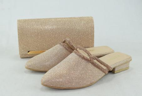 369-Mules Plates à Bout Pointu Scintillant avec sac très élégantes - dorée