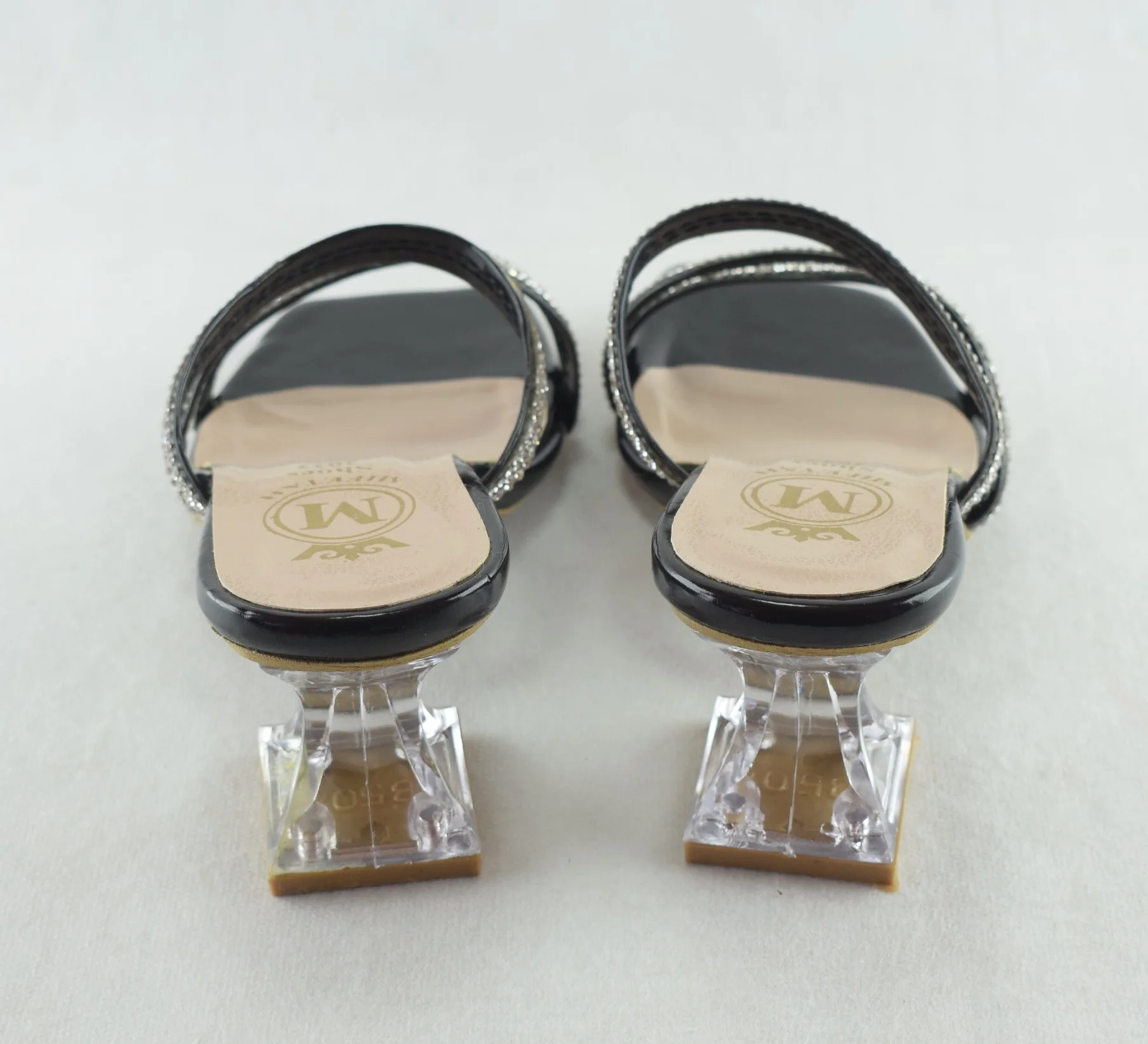444-sandales élégant pour femme avec talon transparent 2023-2024 Noir