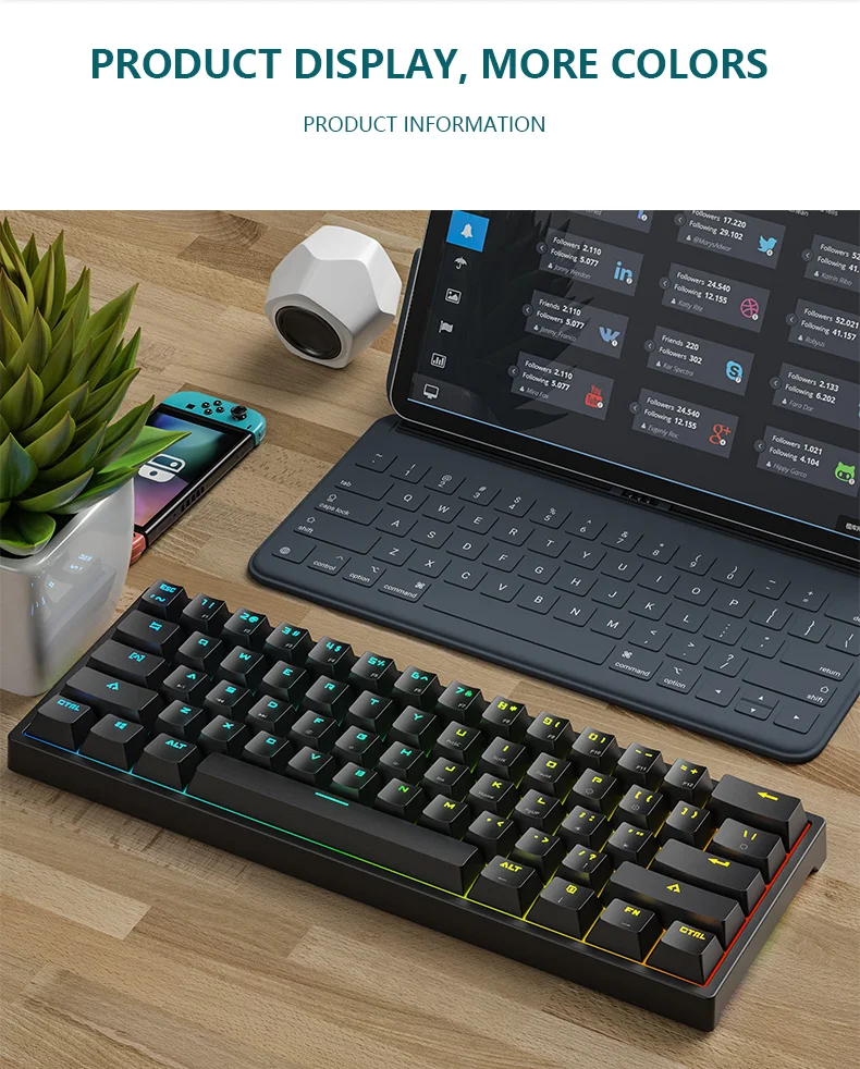 883 - Mini Clavier de Jeu Mécanique Filaire 60%, Ultra-Compact Rétroéclairé RGB