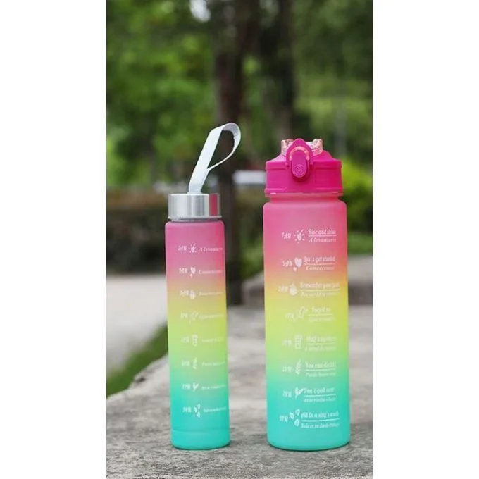 1123-Lot de 2 bouteilles gourdes - 900 ml et 300 ml - Antifuite - Avec paille - Sans BPA - Avec marqueur de temps